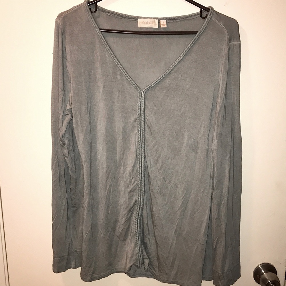 Long sleeve sea green top with braided design